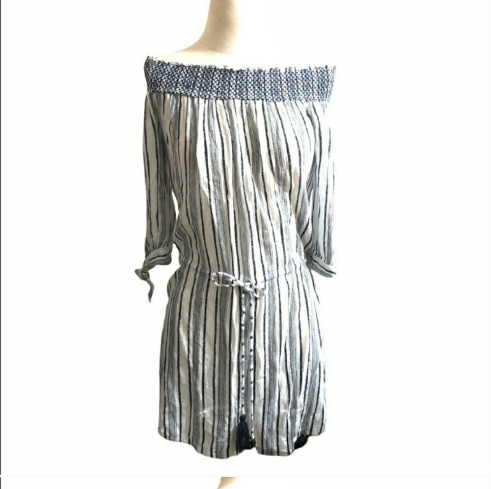 BLUE ISLAND Boho Striped Off The Shoulder Dress Sz M